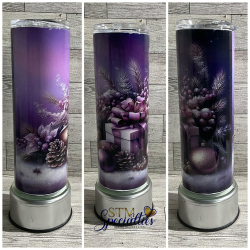 20 oz Purple Holiday Gift Tumbler/Stainless Steel/Double Wall Insulated/Sliding Lid/Straw