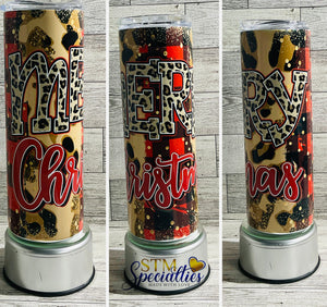 20 oz Merry Christmas Leopard and Plaid Print Stainless Steel Tumbler