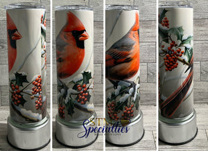 20 oz Red Cardinal Holiday Tumbler Stainless Steel Double Wall Insulated