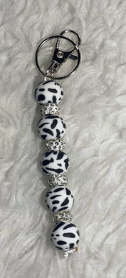 Silicone Beaded Keychain Black and White