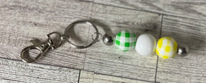 Beaded Yellow and Green Plaid Key Chain