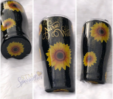 Load image into Gallery viewer, Black and Gold Sunflower Tumbler