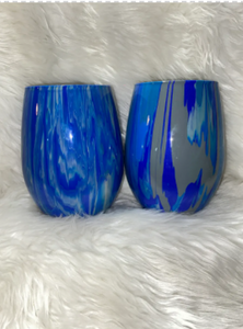 Blue and Silver Dirty Pour Wine Glass Set