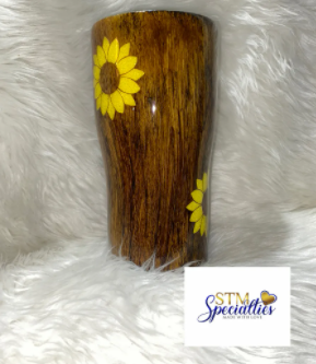 Wood Grain 20 oz Glitter Sunflower Peekaboo Tumbler